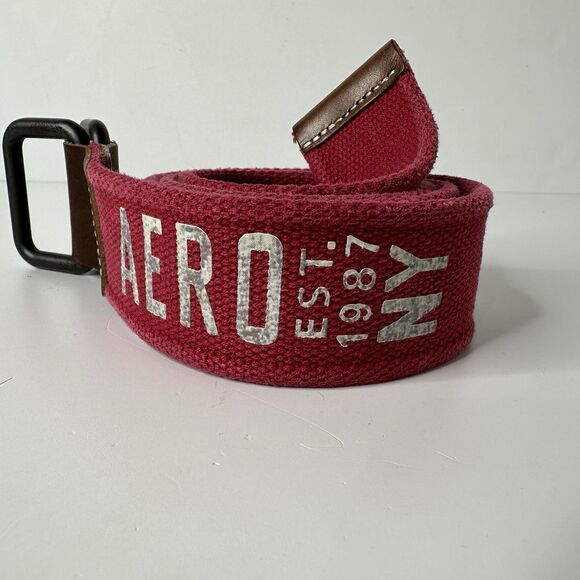 Aero Red Adjustable Canvas Belt 2 Rectangle Ring Buckle OS Aeropostale 1.75" Y2K - Picture 9 of 9